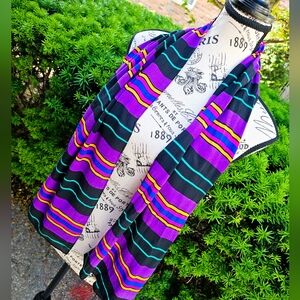 Vintage 80s Multicolor Stripe Silk-Feel Scarf | 54” x 15”